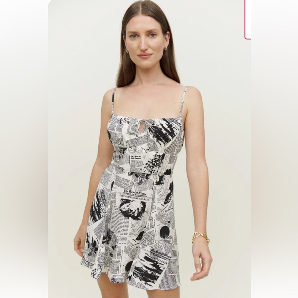 Reformation Felix Dress in Climate Newsprint NWT